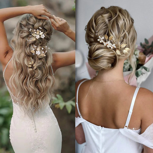 Flower Hairpin & Leaf Side Comb Set 4pcs