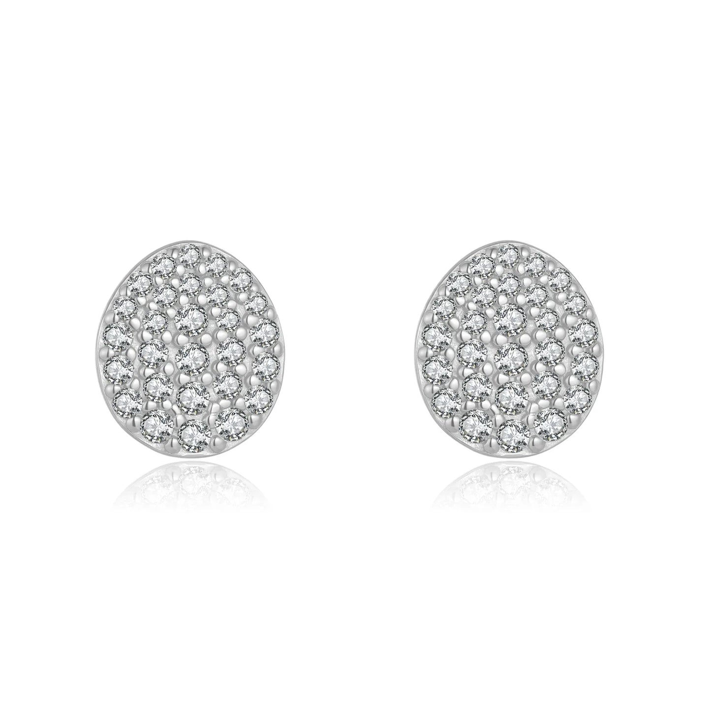 Oval pave CZ stud earrings by Edenista, 925 silver, hypoallergenic pair with micro-set sparkle in gift box