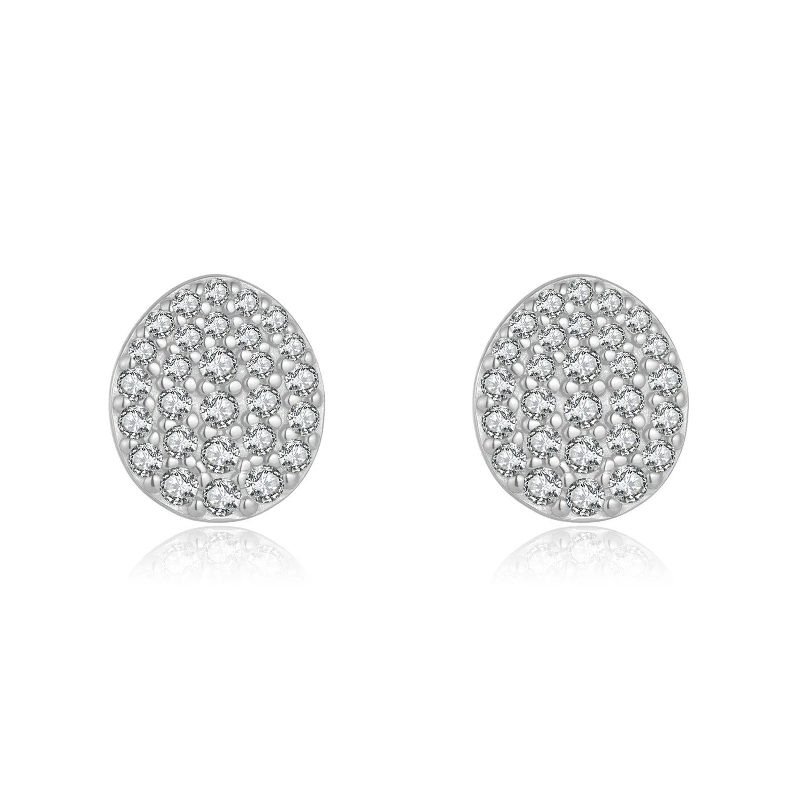 Oval pave CZ stud earrings by Edenista, 925 silver, hypoallergenic pair with micro-set sparkle in gift box