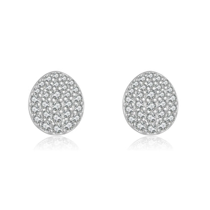 Oval pave CZ stud earrings by Edenista, 925 silver, hypoallergenic pair with micro-set sparkle in gift box