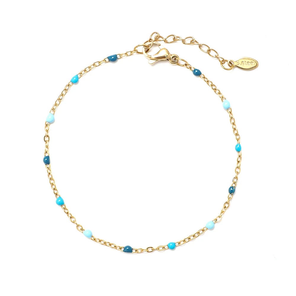 Colourful Thin Link Chain Stainless Steel Bracelet for Women