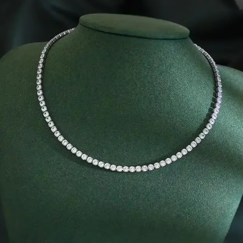 925 Silver Zircon Chain Necklace 2mm/4mm