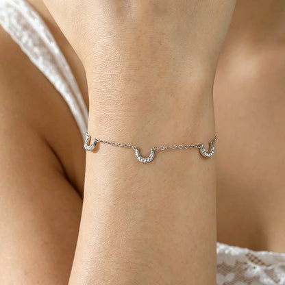Clear Zircon Crescent Moon Charm Bracelet Stainless Steel Gold Color by edenista