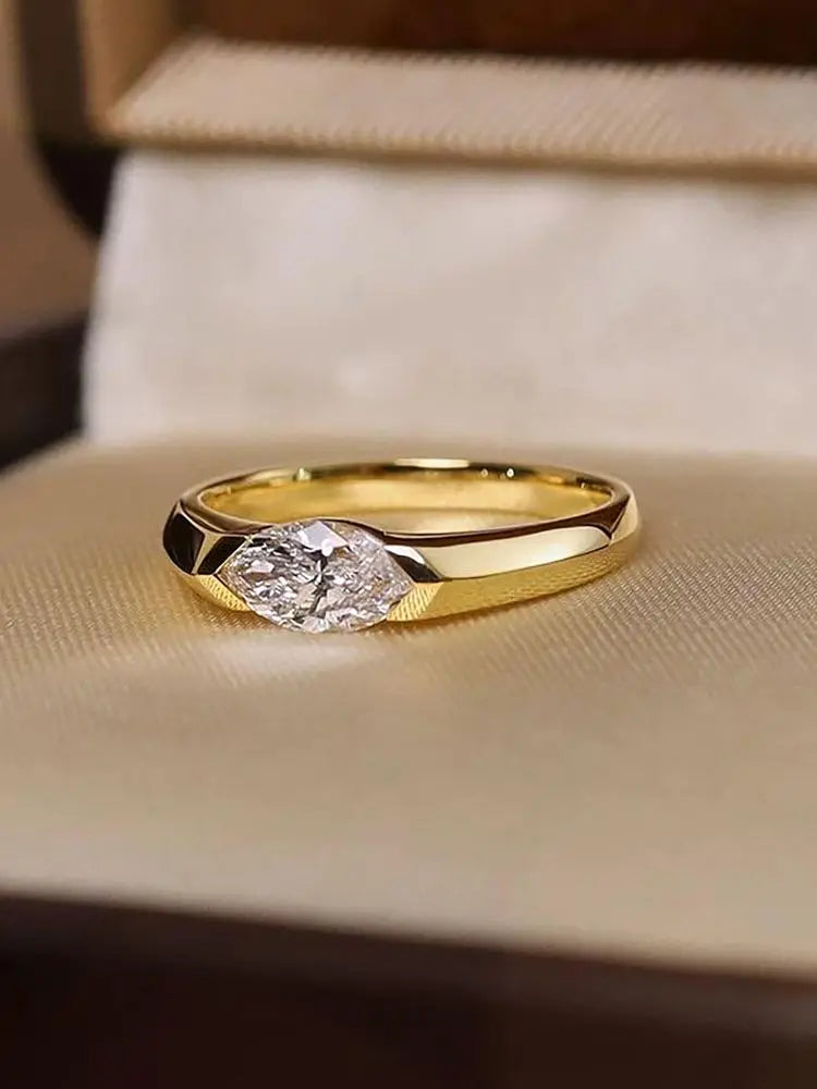 Sterling Silver Simplicity Fashion Marquise Zircon Ring For Women by edenista