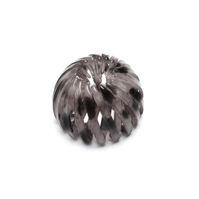 Bird nest expanding bun hair clip, gray translucent plastic
