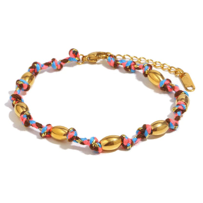 Mixed Colour Rope & Beads Bracelet – 18K Gold Plated