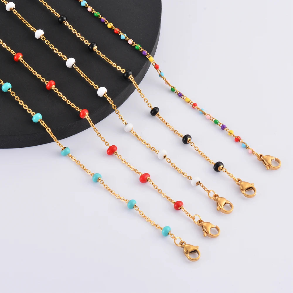 Gold Plated Coloured Enamel Stainless Steel Chain Bracelet