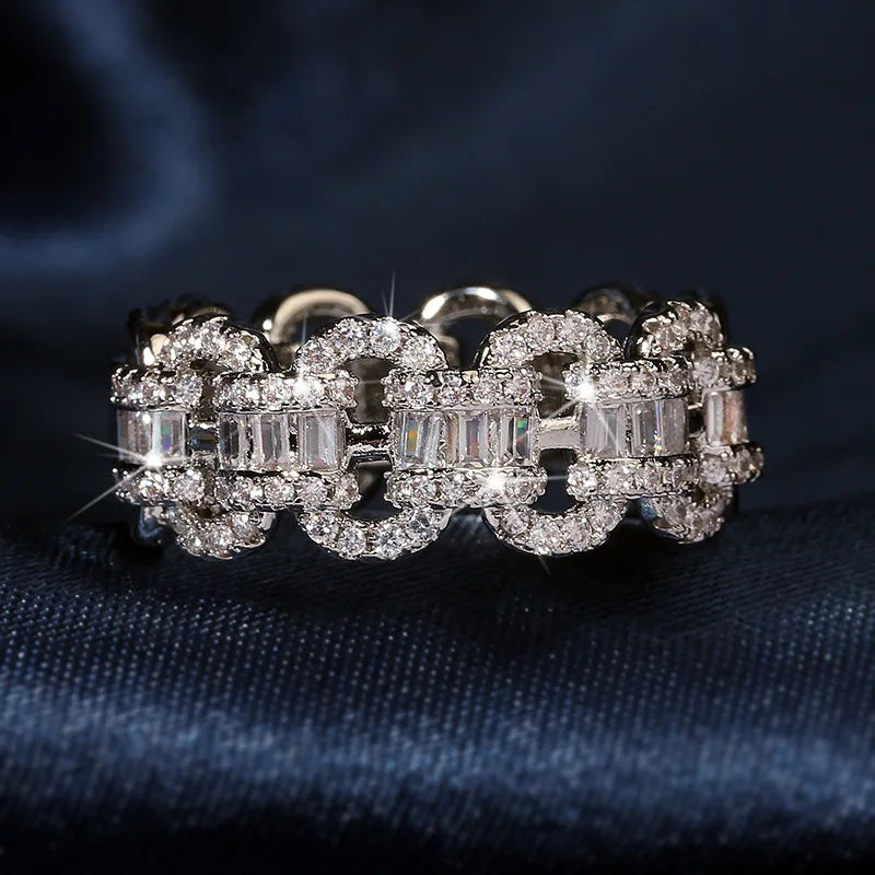 Large Row Flashing Zircon Ring Men And Women Hip-Hop Chain by edenista