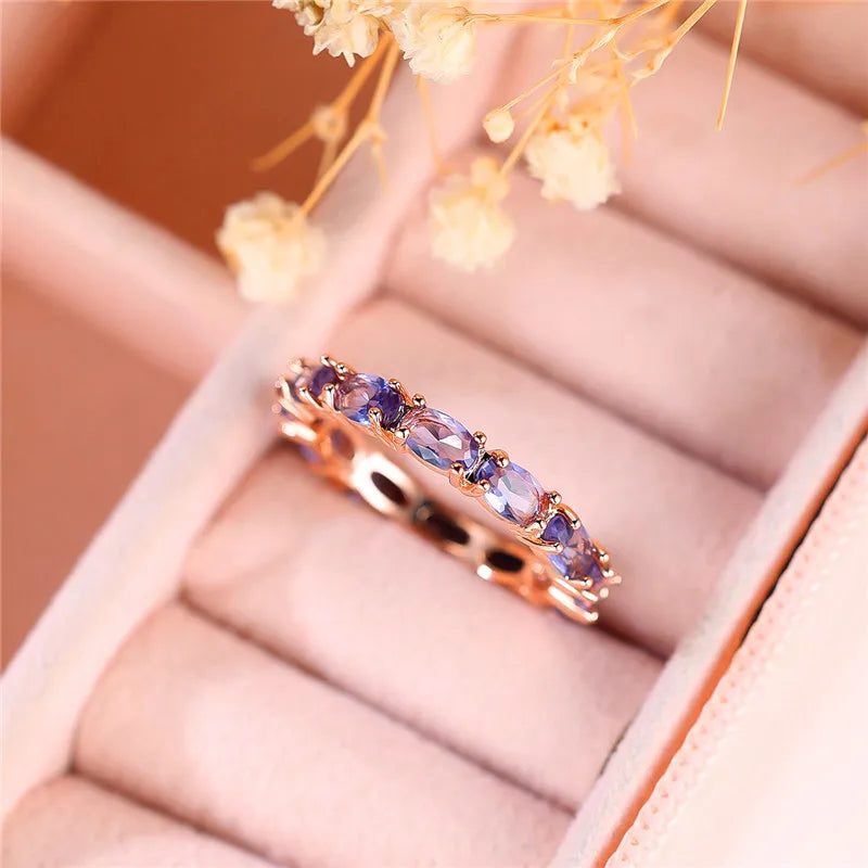 Purple Oval Zircon Engagement Ring Rose Gold
