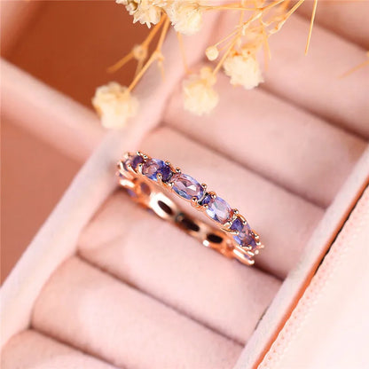 Purple Oval Zircon Engagement Ring Rose Gold