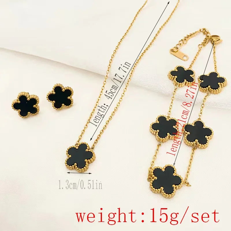 Stainless Steel Flower Clover Jewelry Set