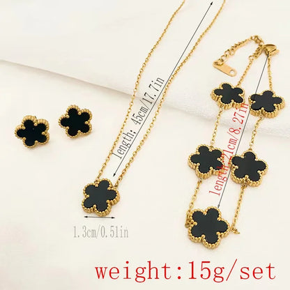 Stainless Steel Flower Clover Jewelry Set