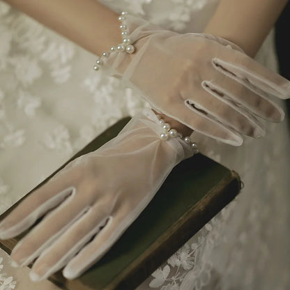 Mesh Lace Bridal Gloves Short Wrist Length