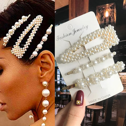 Acrylic Pearl Hair Clip Set – Geometric Hairgrip Barrettes for Women & Girls