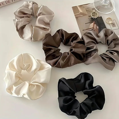 5-Pack Solid Color Silk Scrunchie Hair Ties – Elegant Ponytail Holder for Women & Girls