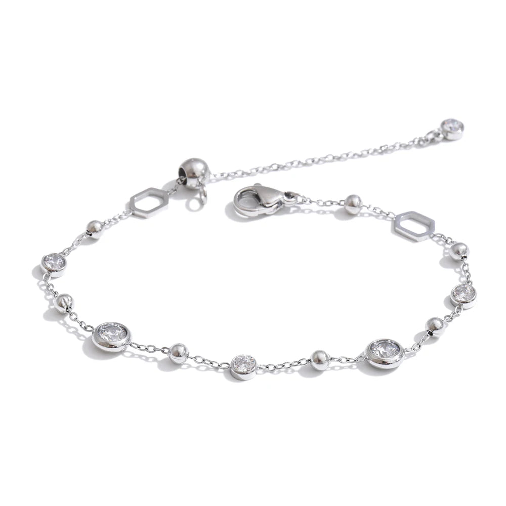 Cubic Zirconia Chain Bracelet Bangle – PVD Gold Plated