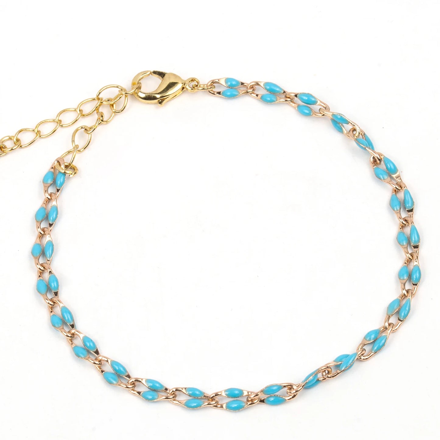 Fashion Stainless Steel Beaded Charm Bracelet – Blue & Red