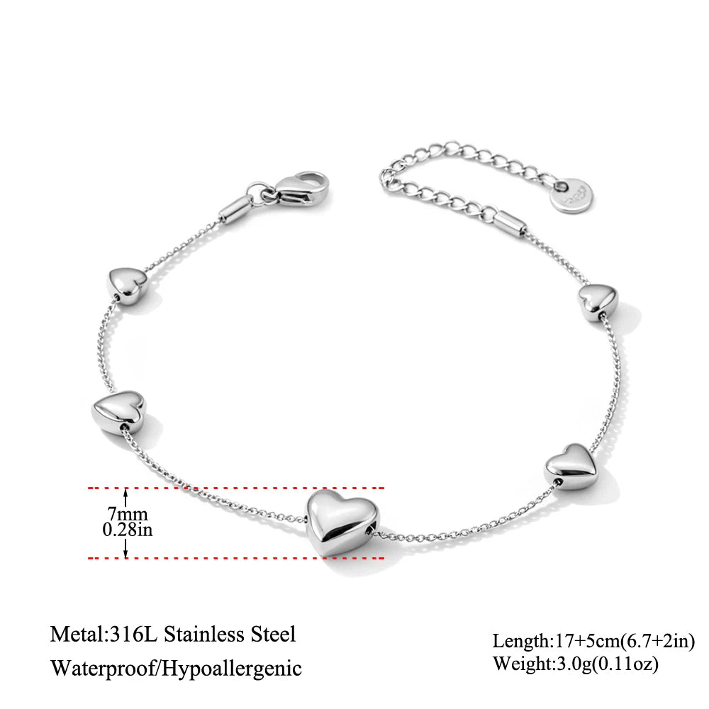 Gold-Plated Heart Charm Bracelet – Stainless Steel
