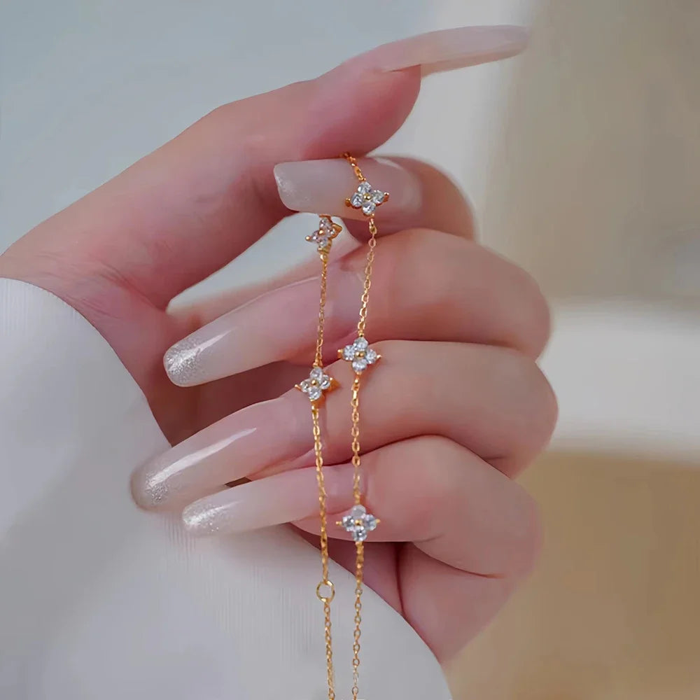 18K Gold Plated Zircon Four Leaf Collar Chain Necklace for Women
