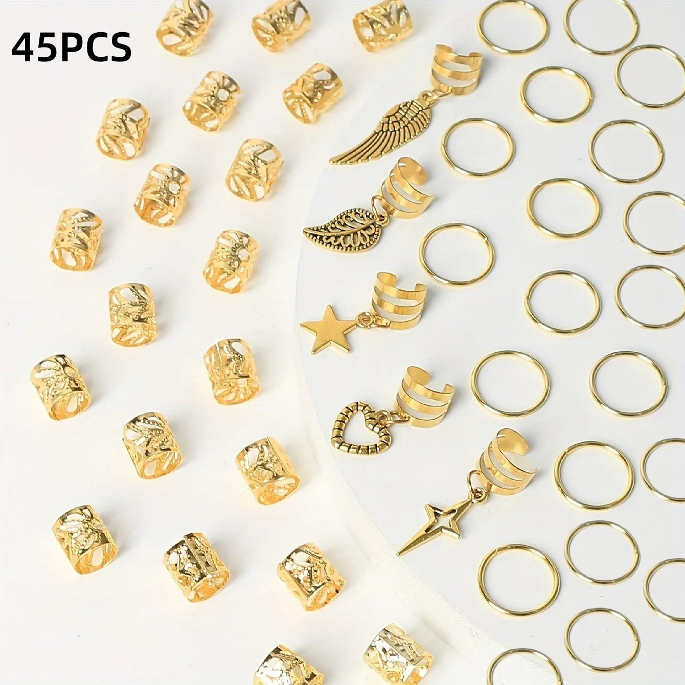 45-Piece Alloy Dreadlock Braid Hair Rings – Loc Hair Jewelry for Women & Girls