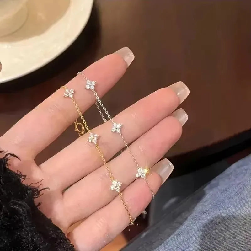 Crystal Four Leaf Flower Bracelet for Women Classic Trendy Gold Color Stainless Steel Zircon Bangle Jewelry Gift by edenista
