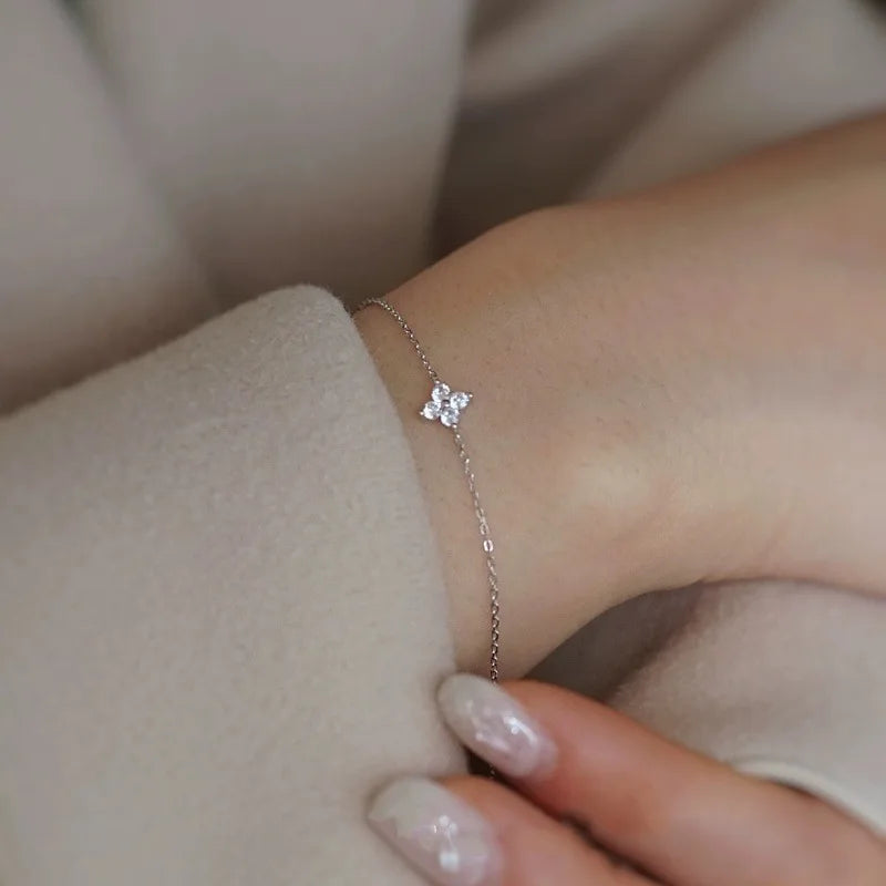 18K Gold Plated Zircon Four Leaf Collar Chain Necklace for Women