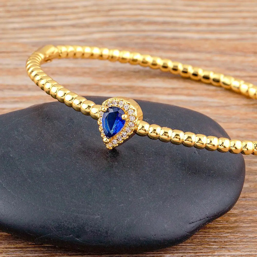 Romantic Heart Bangle Cuff For Women Gold Plated Crystal Zircon Bracelets by edenista
