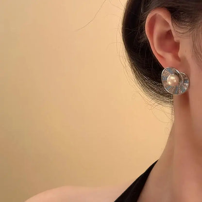 Blue Crystal Flower Stud Earrings for Women – Silver Plated