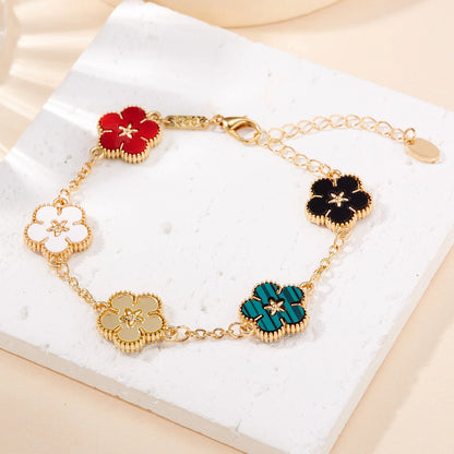 Two-Sided Plum Blossom Flower Charm Bracelet for Women – Multicolor