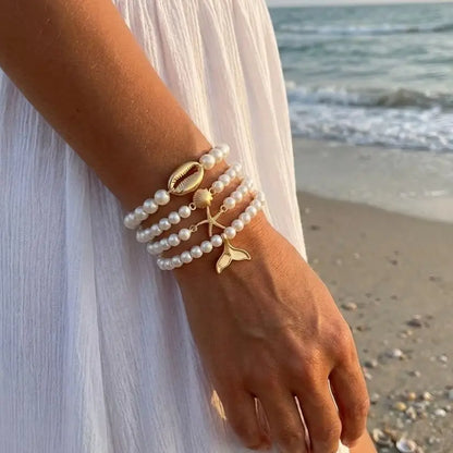 4pcs Imitation Pearl Beaded Chain Bracelets Set for Women Fashion by edenista