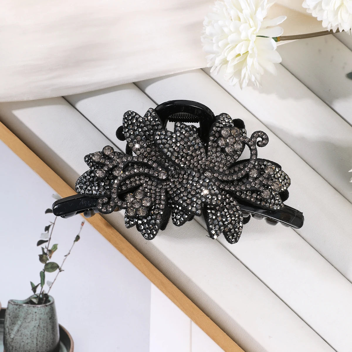 Flower Rhinestone Hair Claw Clips – Fashion Hairgrip Barrettes for Women & Girls