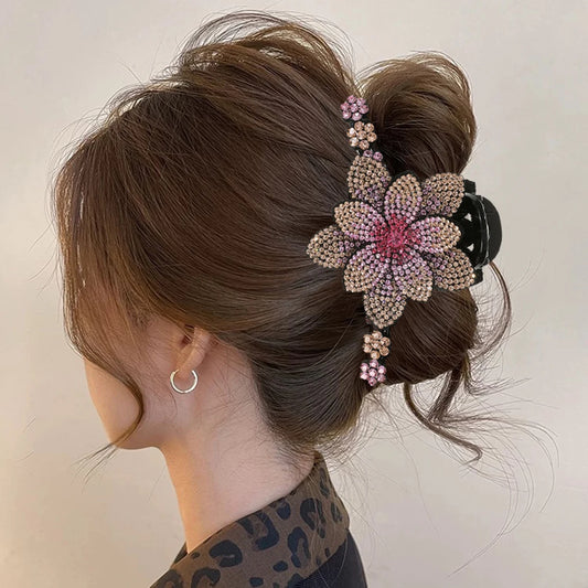 Flower Rhinestone Hair Claw Clips – Fashion Hairgrip Barrettes for Women & Girls