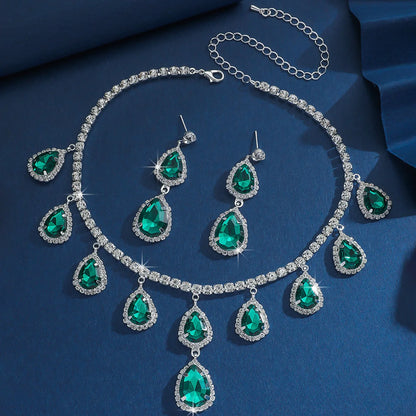 Elegant Crystal Decorated Jewelry Set Trendy Pendant Necklace & Dangle Earrings by edenista