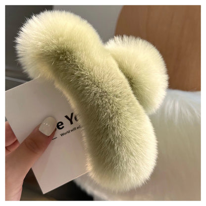 Faux Fur Plush Large Hair Claw Clip – Solid Color Barrette for Thick Hair