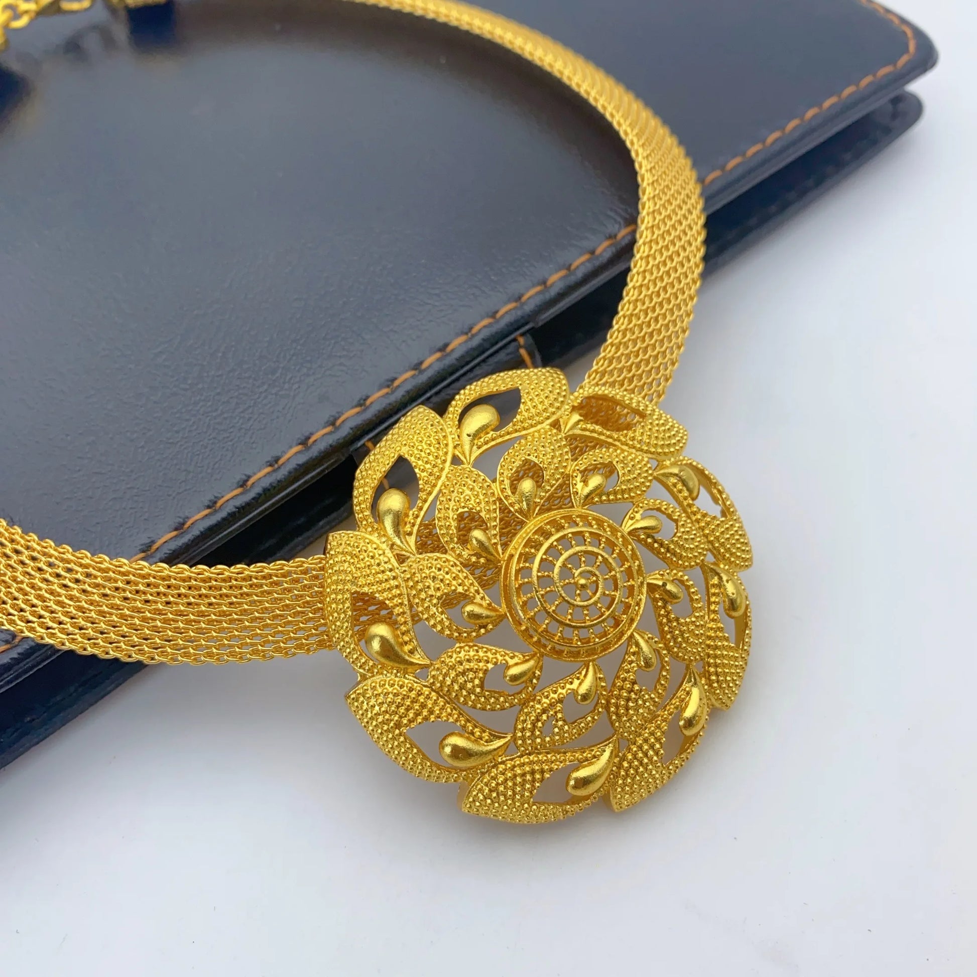 Jewelry Set For Women Indian African Dubai Flower Necklace Earring Nigerian 24K Gold Plated by edenista