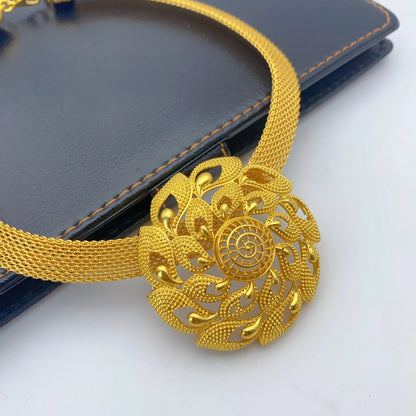 Jewelry Set For Women Indian African Dubai Flower Necklace Earring Nigerian 24K Gold Plated by edenista
