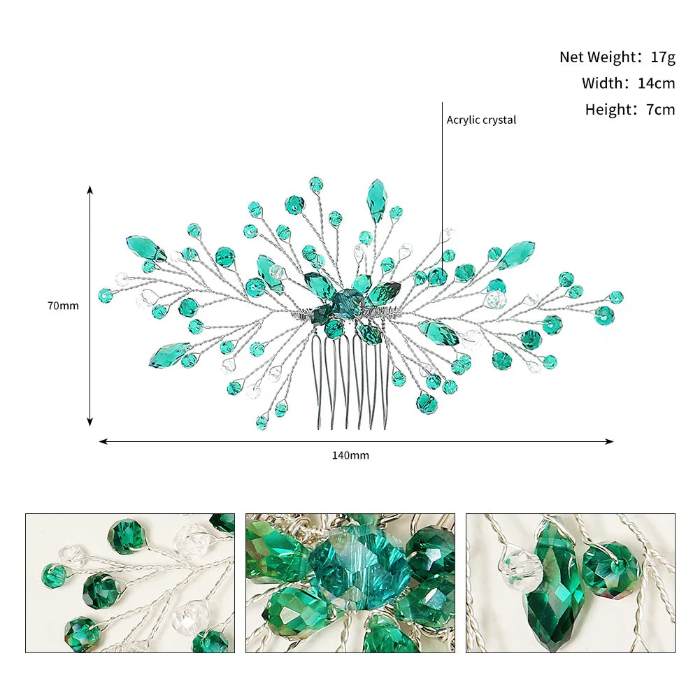Green Crystal Branch Bridal Headpiece