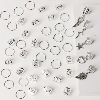 45-Piece Alloy Dreadlock Braid Hair Rings – Loc Hair Jewelry for Women & Girls