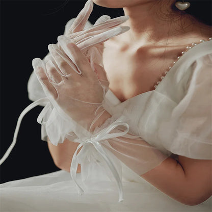 Mesh Lace Bridal Gloves Short Wrist Length