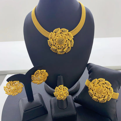Jewelry Set For Women Indian African Dubai Flower Necklace Earring Nigerian 24K Gold Plated by edenista