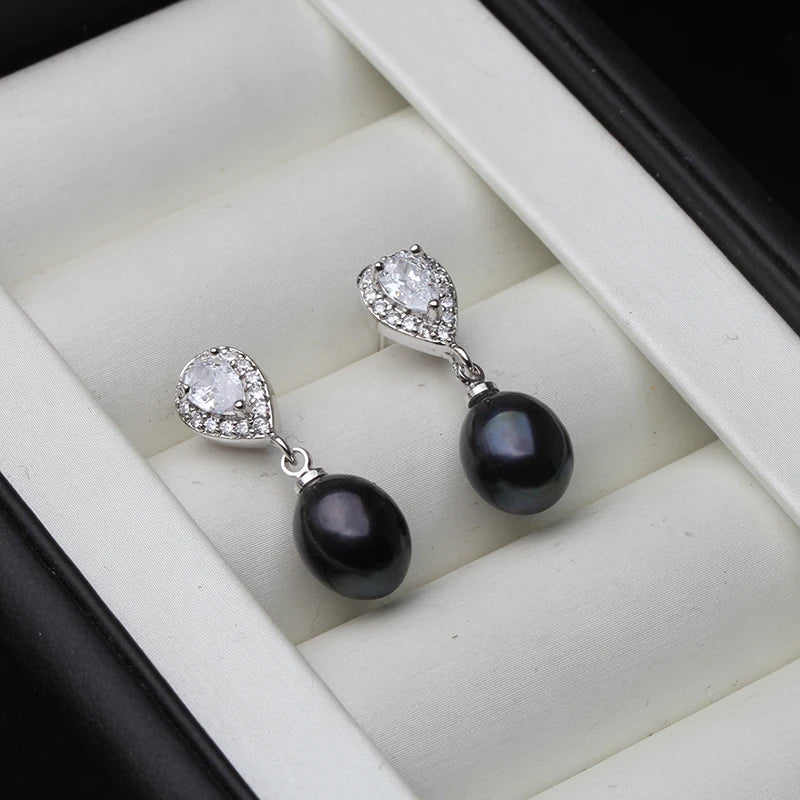 Freshwater Pearl Drop Earrings 925 Silver