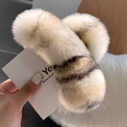 Faux Fur Plush Large Hair Claw Clip – Solid Color Barrette for Thick Hair