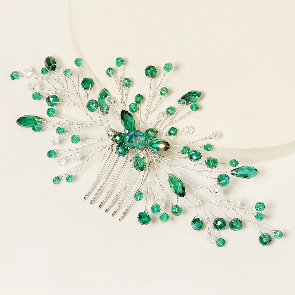 Green Crystal Branch Bridal Headpiece