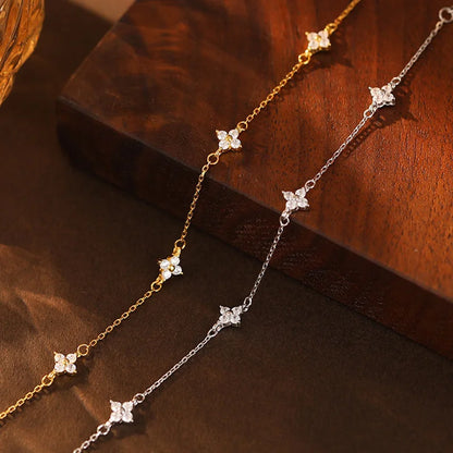 Four Leaf Flower Zircon Bracelet for Women – 925 Silver & 18K Gold