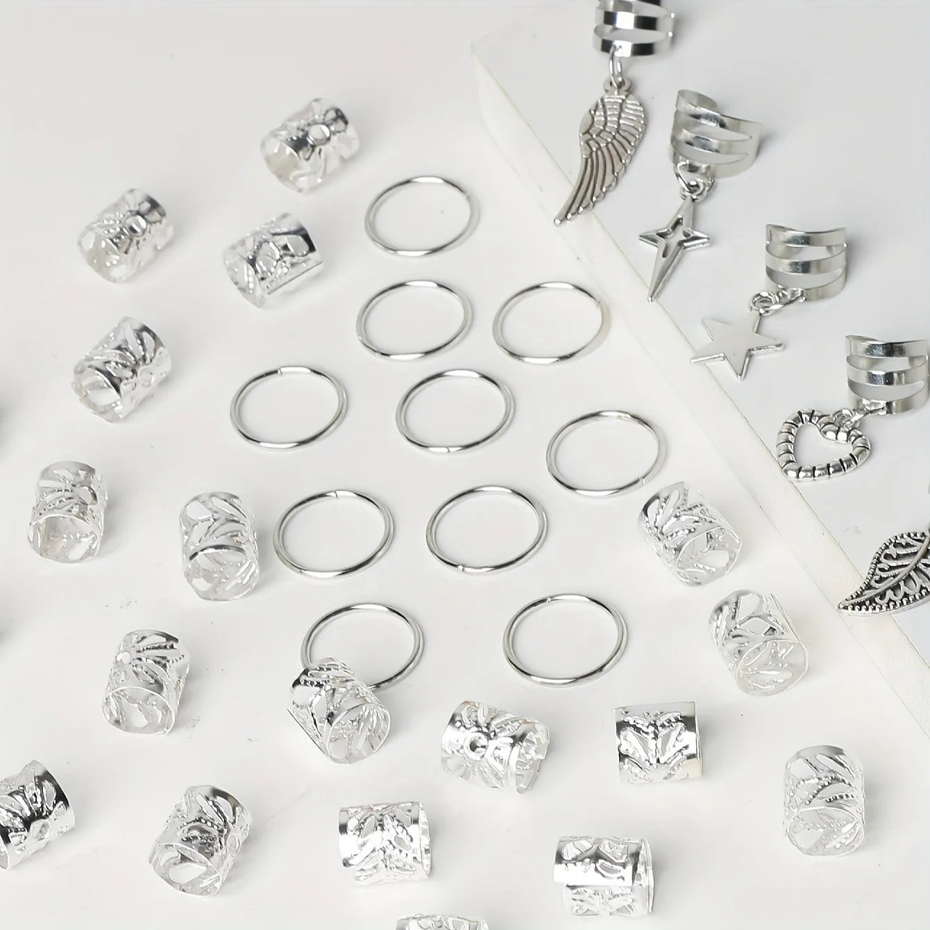 45-Piece Alloy Dreadlock Braid Hair Rings – Loc Hair Jewelry for Women & Girls