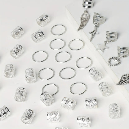 45-Piece Alloy Dreadlock Braid Hair Rings – Loc Hair Jewelry for Women & Girls