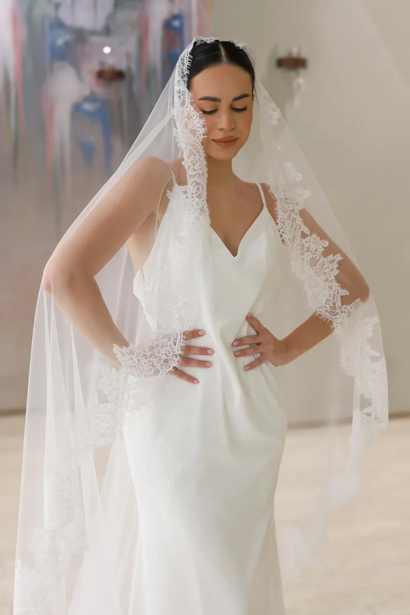 One Tier Mantilla Lace Cathedral Bridal Veil