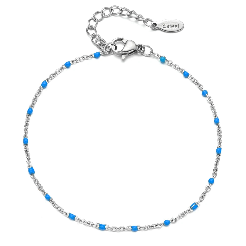 Colourful Thin Link Chain Stainless Steel Bracelet for Women