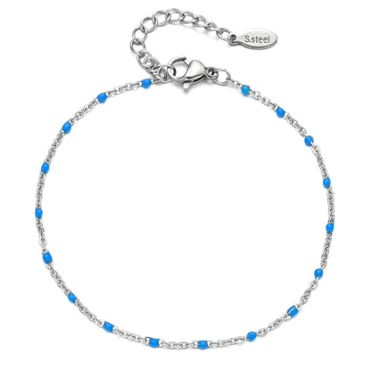 Colourful Thin Link Chain Stainless Steel Bracelet for Women