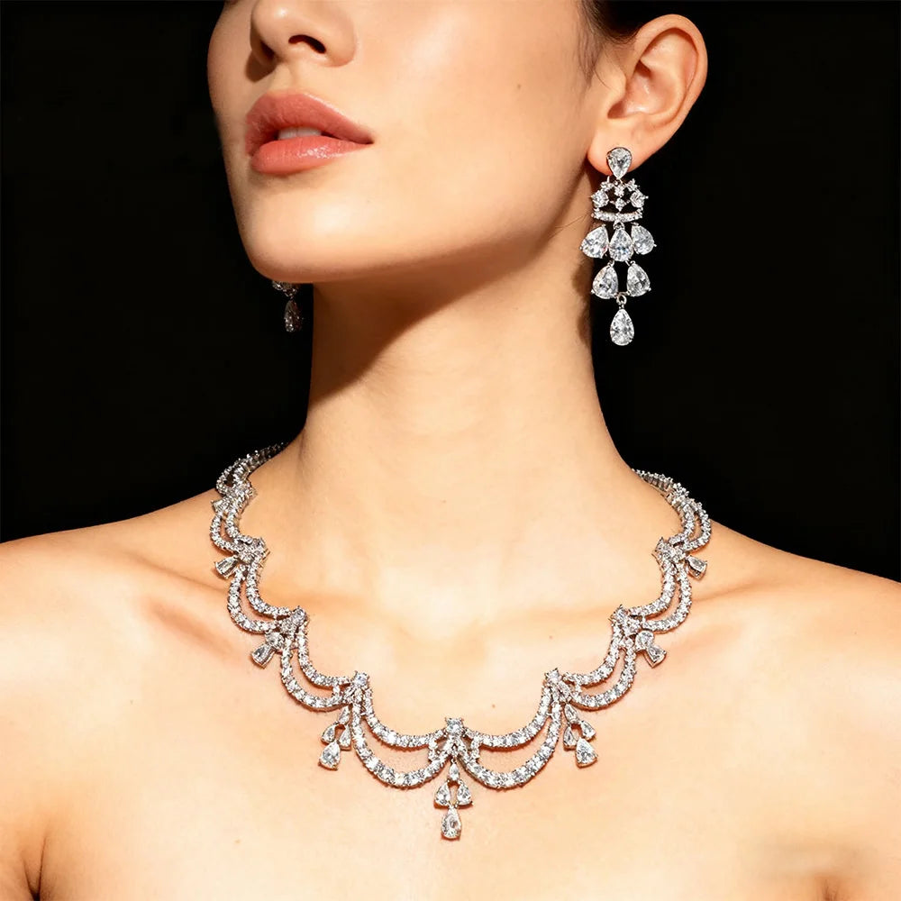 CZ Water Drop Necklace and Earrings Set